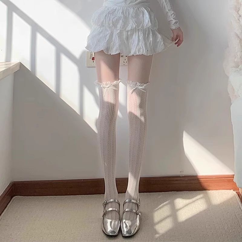 Ballet White Bow Lace Over-the-Knee Half-Hose, Fishnet JK