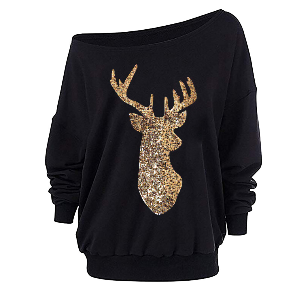 Title 6, Christmas Elk Applique Large Collar Sweatshirt