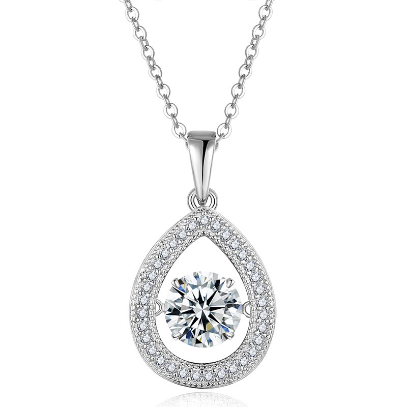 S925 Sterling Silver 1ct D Color VVS1 Moissanite Teardrop Necklace 45cm Platinum Plated Pave Halo GRA Certified Gift Box