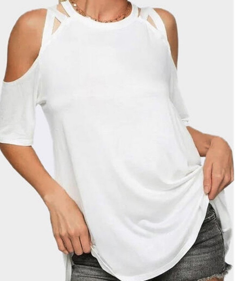 Women's Loose Solid Color Dropped Shoulder Short Sleeves