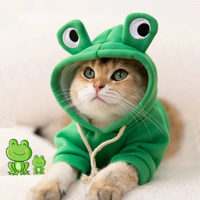 Puppy Halloween Cat Hoodie Two-legged - Green Frog