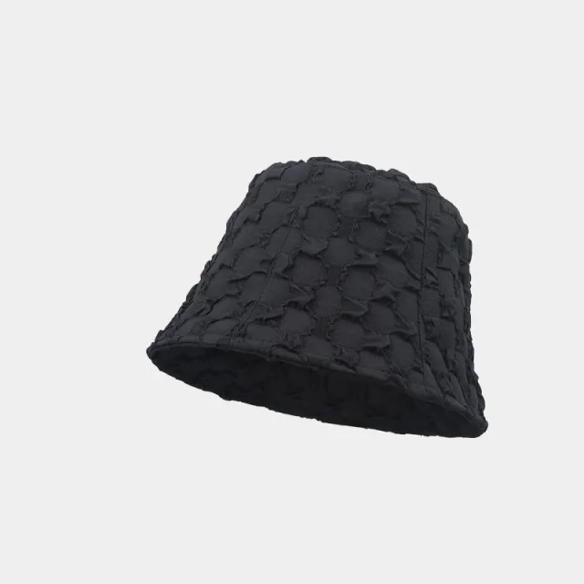 Cloud Pleated Bubble Check Bucket Hat Black - Shop at LoveMi