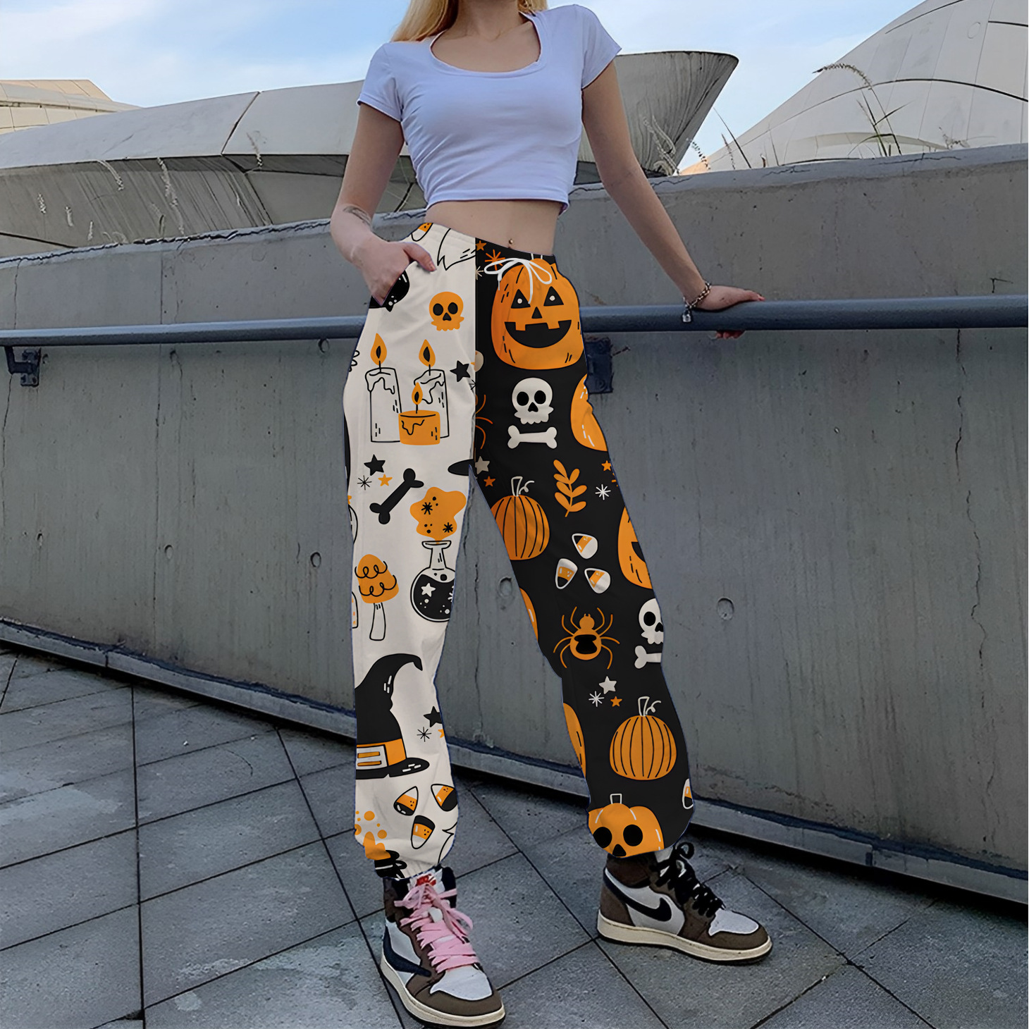 Title 5, Printed Loose Tappered Sports Pants Fashion