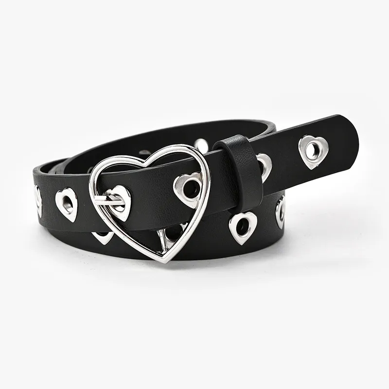 Women's Fashion Love Button Decorative Jeans Belt - Black