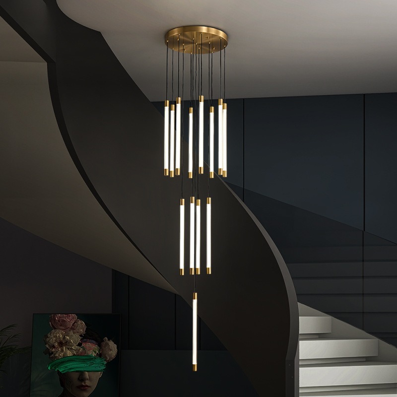 All Copper Long Chandelier