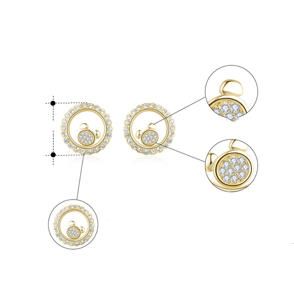 Sterling Silver White Diamond Earrings Removable Cartoon Bear Earrings Korean Simple Style Vacuum Earrings