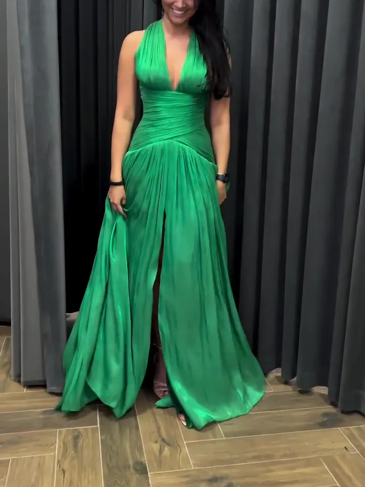 Emerald Green Plunging Neckline Gown