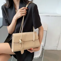 Portable Trendy Fashion French Shoulder Bag Small Square Bag - Khaki - View 1