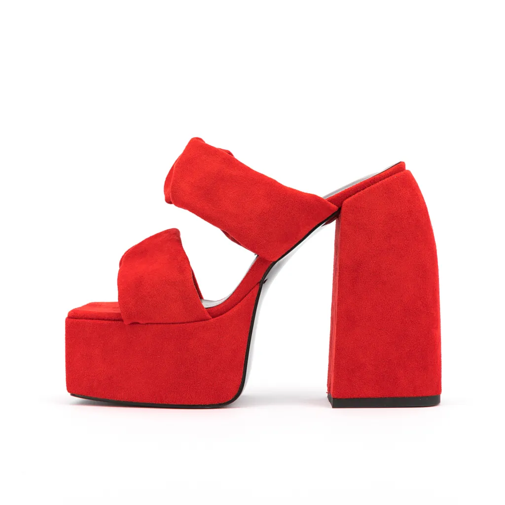New Chunky Heel Platform Platform Toe Sandals - Red
