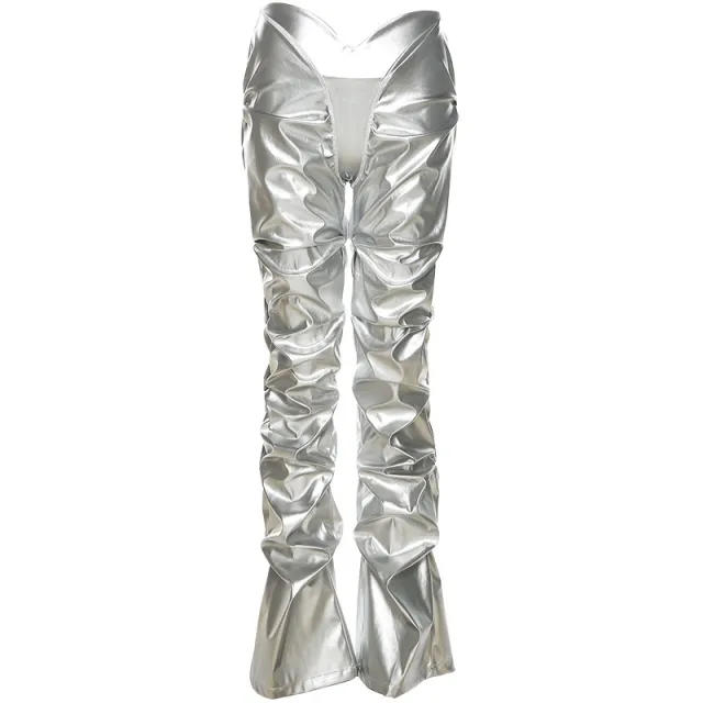 Faux Leather Sexy Low rise Street Snap Straight Leg Casual Pants Silver - Shop at LoveMi