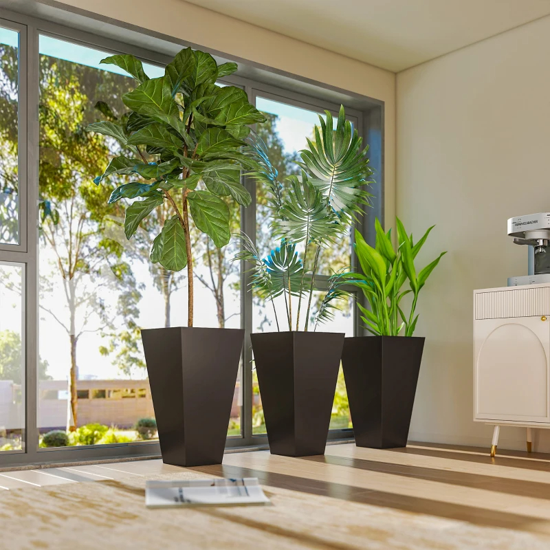 28ft Tall Plastic Planters, Set Of 3, Flower Pot, Anti-crack, Fade-resistant, Square Shape With A Matte Surface