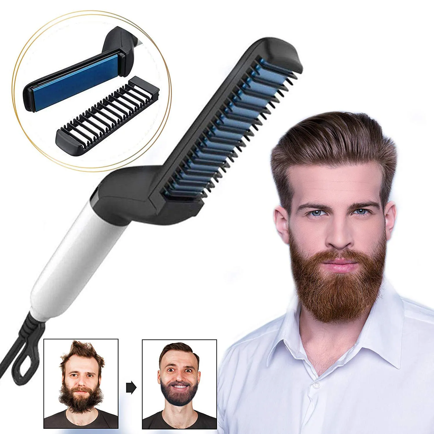 Electric Hair Straightener Brush, Men Quick Beard