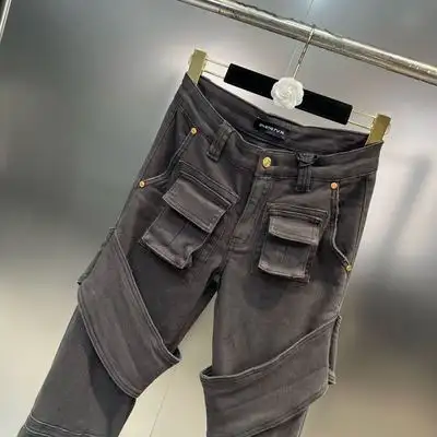 Multi-pocket Embellished Lace-up Overalls