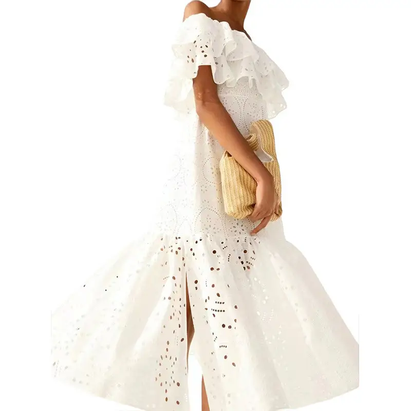 Women's Bohemian Off-shoulder Ruffled Slit Dress