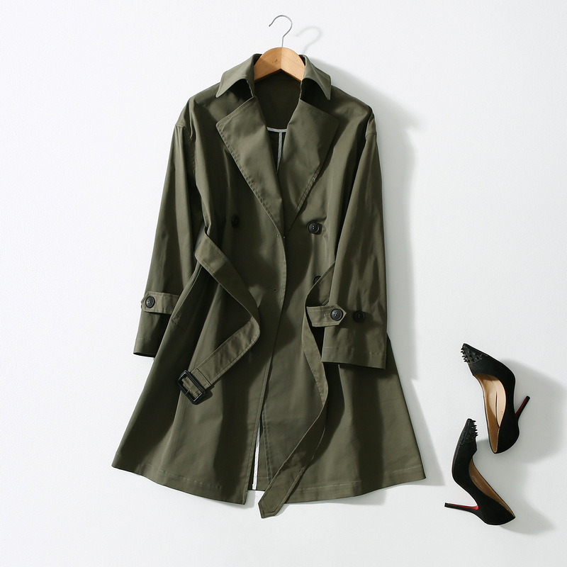Women's Suit Neck Belt Waist Long Over the knee Windbreaker Jacket Army Green - Shop at LoveMi