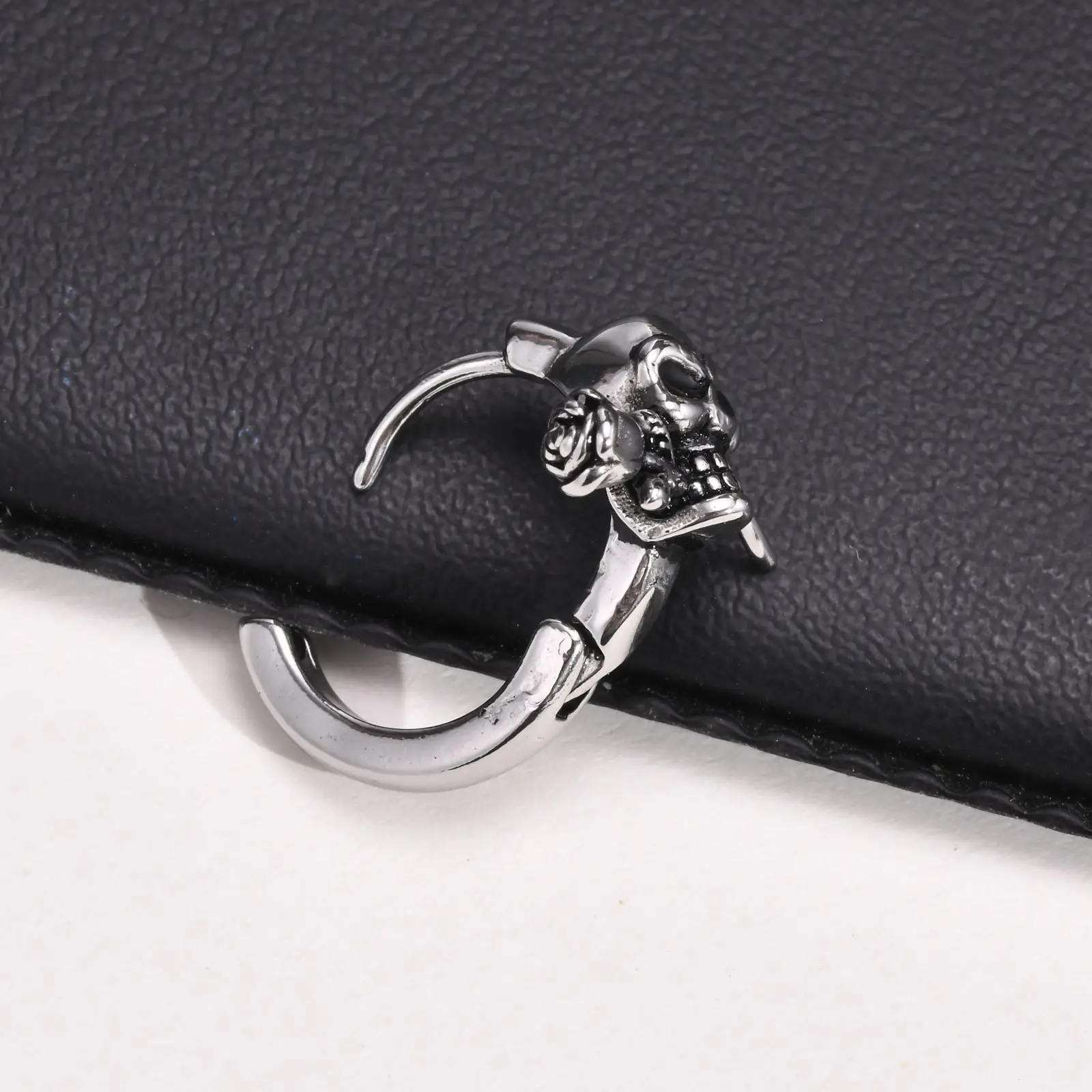 Men's Stainless Steel Skull Rose Vintage Earrings