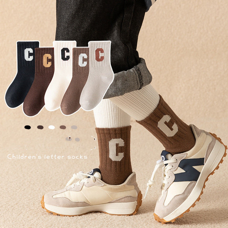C-letter Medium Tube Combed Cotton Breathable Children's Socks