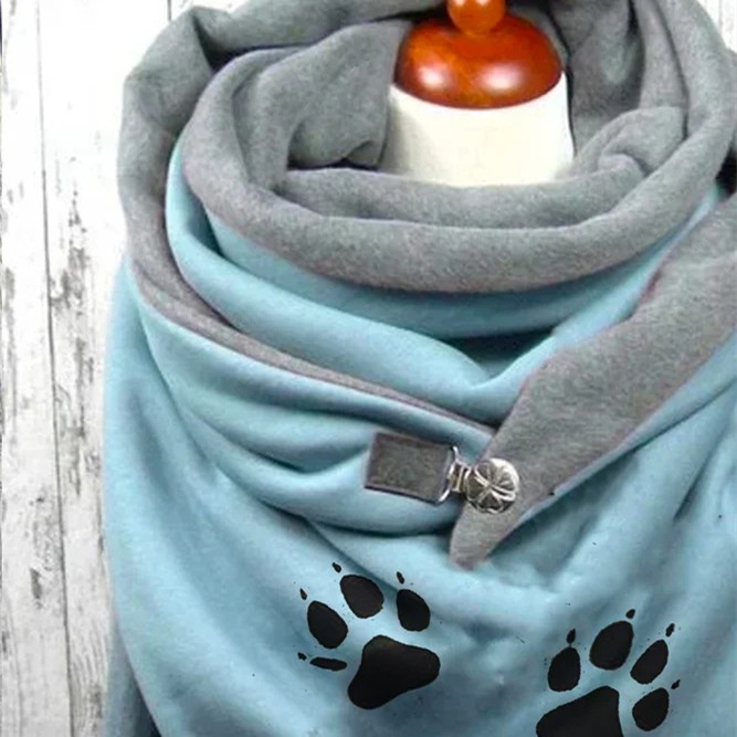 Women's Fashion Simple Cotton Printed Warm Button Scarf