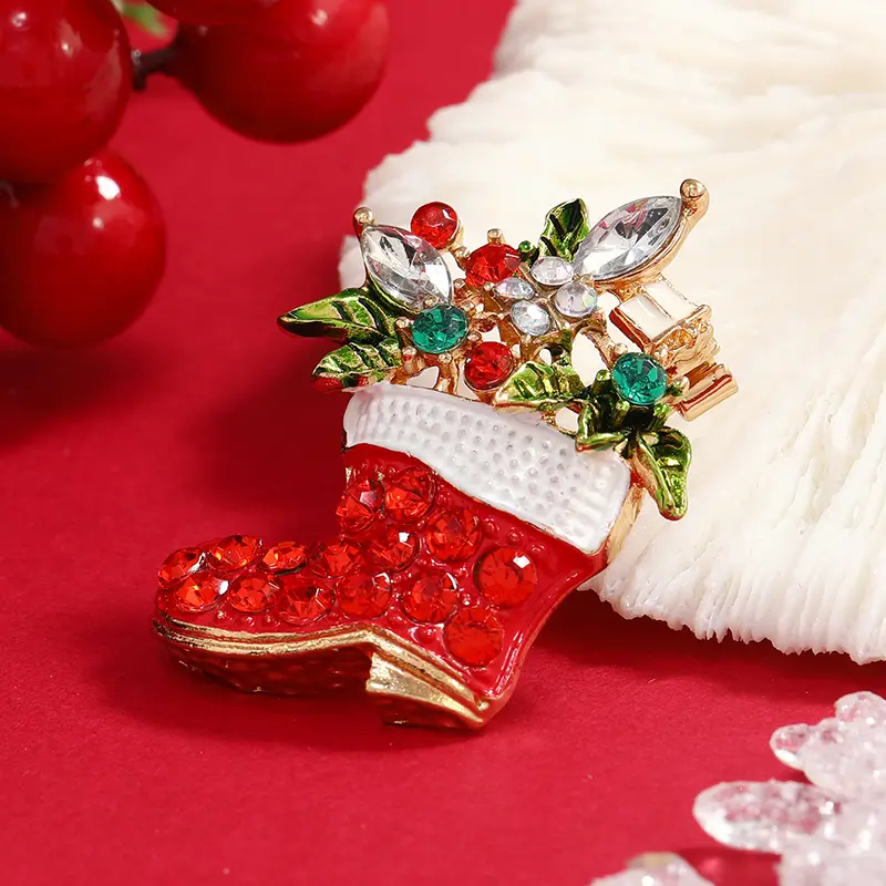 1 Piece Rhinestone-Embellished Women's Brooch - Christmas Boot Design, Gift Lapel Pin