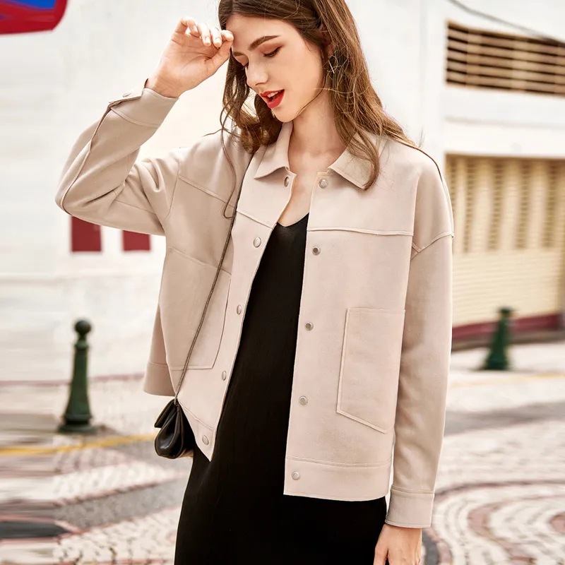 Women's Faux Suede Short Jacket With Fleece