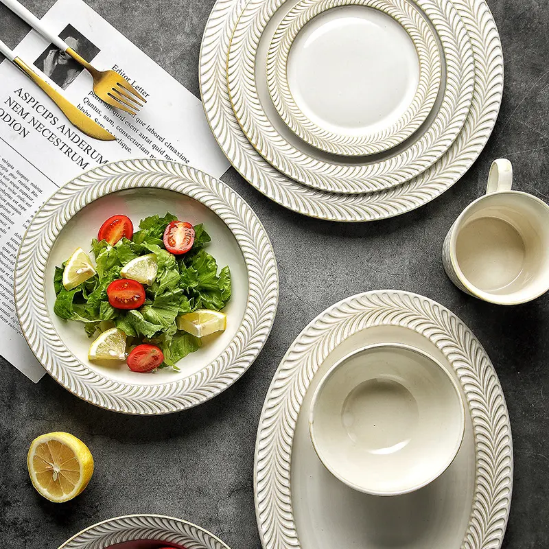 Retro Kiln Variable Relief Bowl and Plate Tableware Set