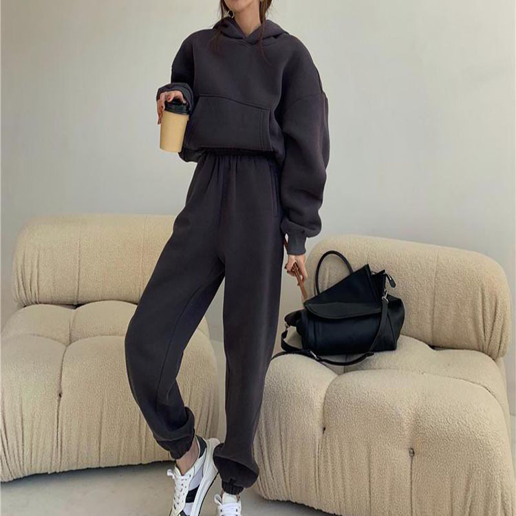 Fashion Casual Hooded High Waist Plus Fleece Sweater Suit