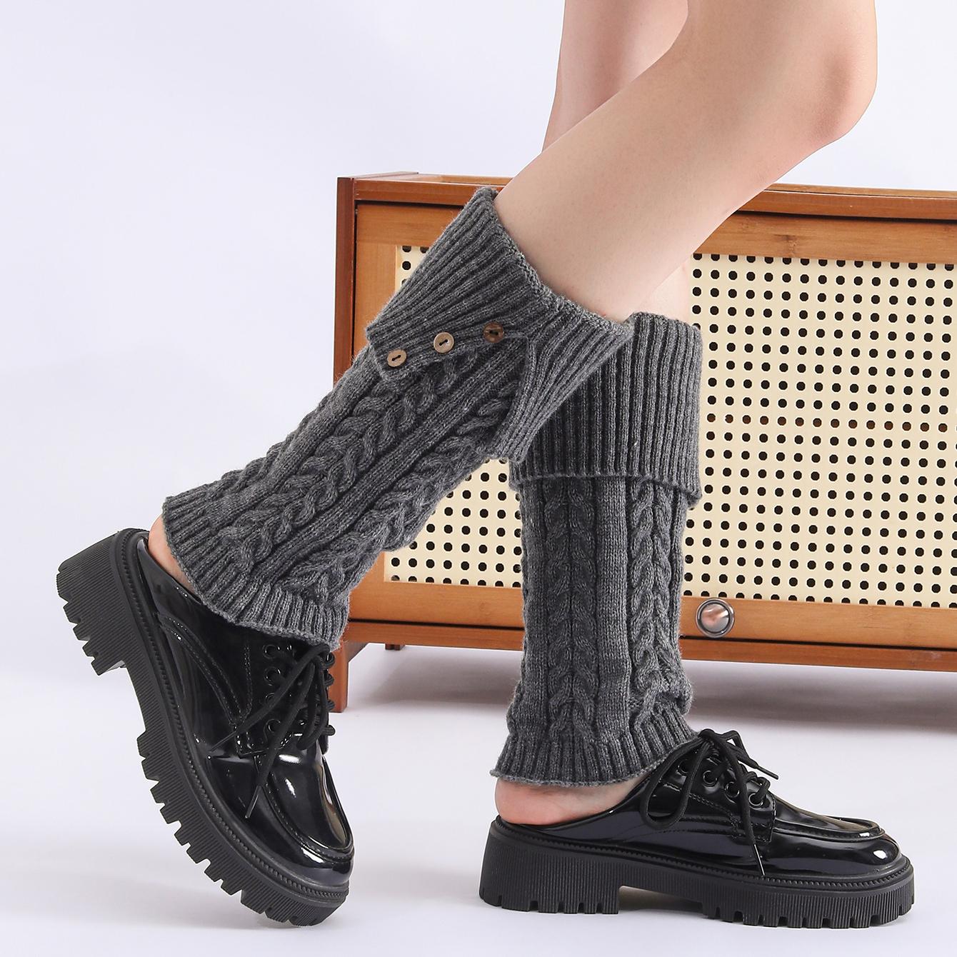 Autumn Winter Thick Acrylic Knitted Leg Warmer With Stripes Pattern Slouch Style For Women Party Daily Use Hot-selling