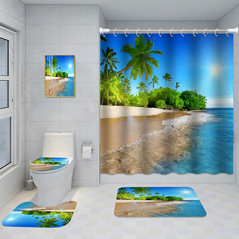 Bathroom Five-piece Set, Shower Curtain, Three-piece Mat Set, Aluminum Alloy Decorative Painting