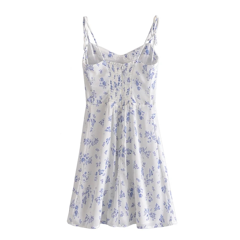 Retro Pastoral Floral Print Waist Strap Dress