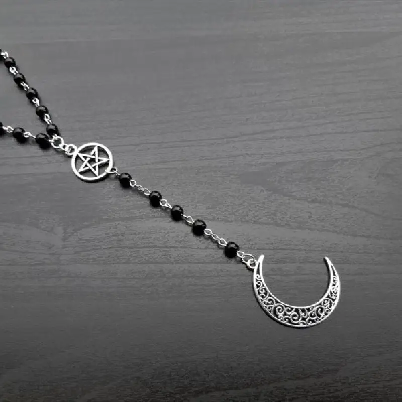 Pendant Necklace Alloy Universal Silver Moon Cutout