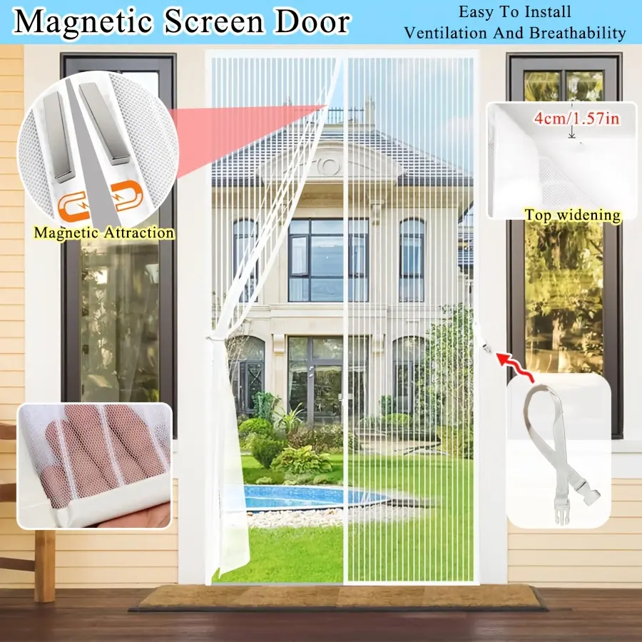 White Magnetic Door Screen Window Mosquito Net