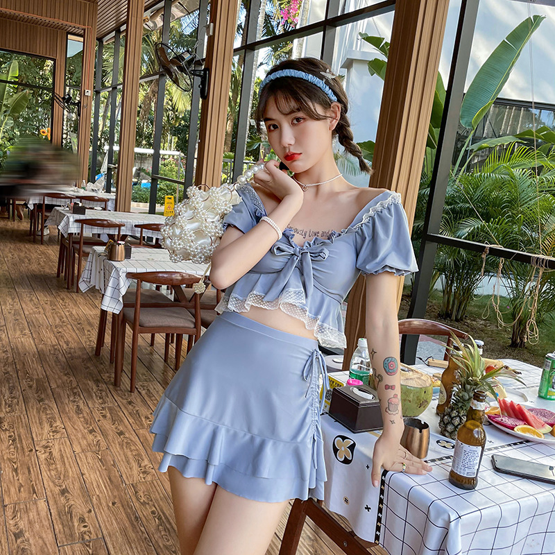 Korean Fairy Fan Xian Thin And Covered Belly Gathered Student Swimwear