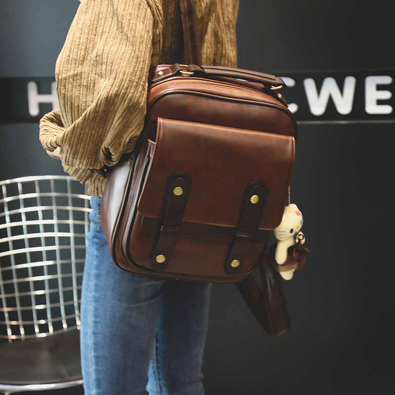 Women''s Bag Retro British Backpack Student Schoolbag Pu Campus Coffee - Shop at LoveMi