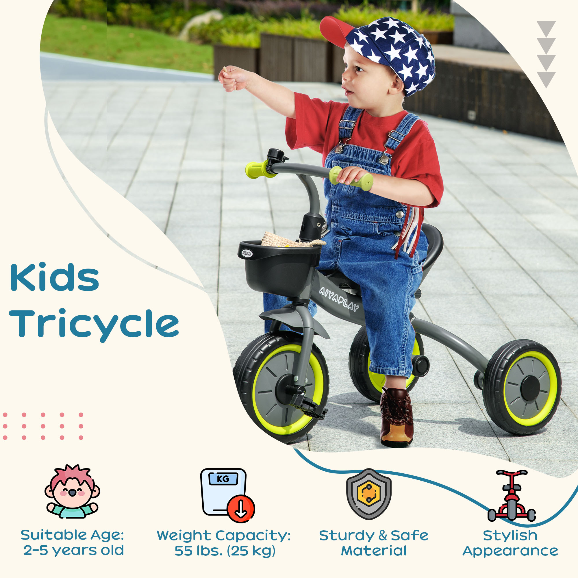 Children's Tricycle With Adjustable Seats, Basket, And Bell, Suitable — image 9