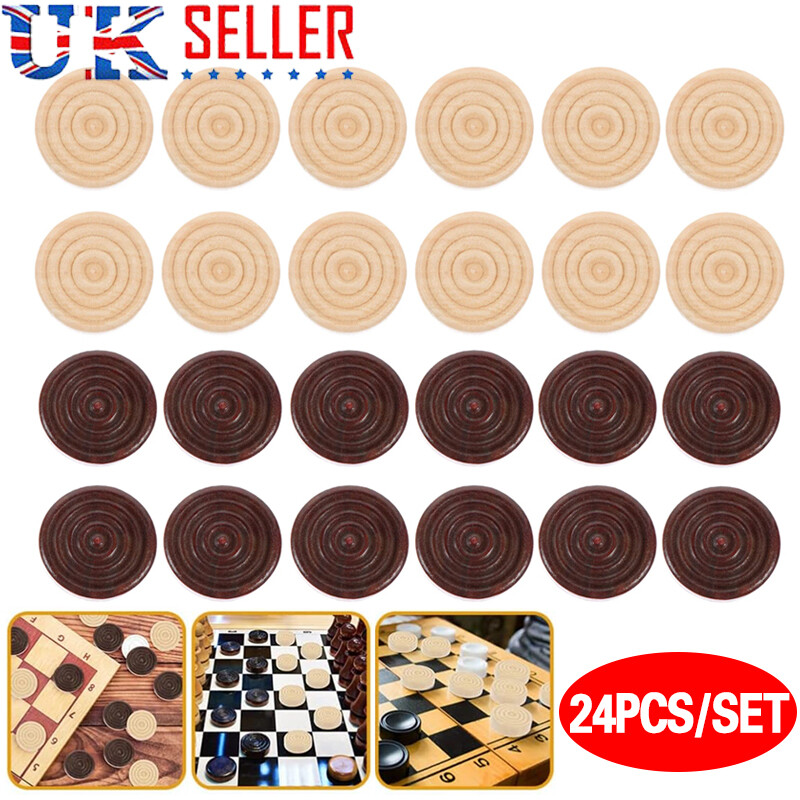 24Pcs Chess Game Accessories Backgammon  Wooden Draughts Checkers Pieces