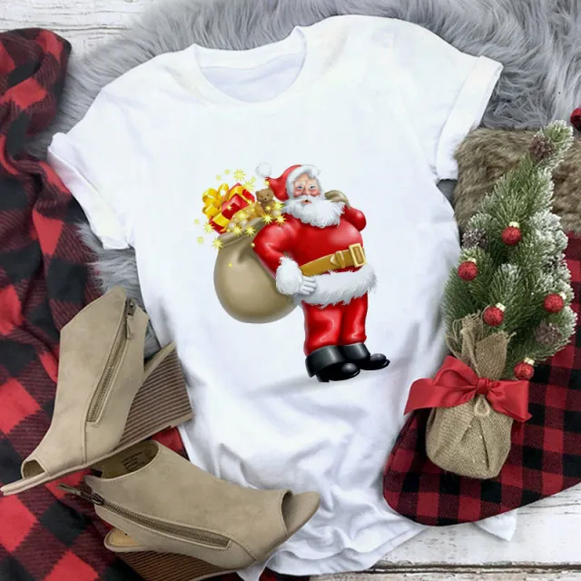 Christmas Cute Reindeer Print Short Sleeve T shirt For Women 19Style - Shop at LoveMi
