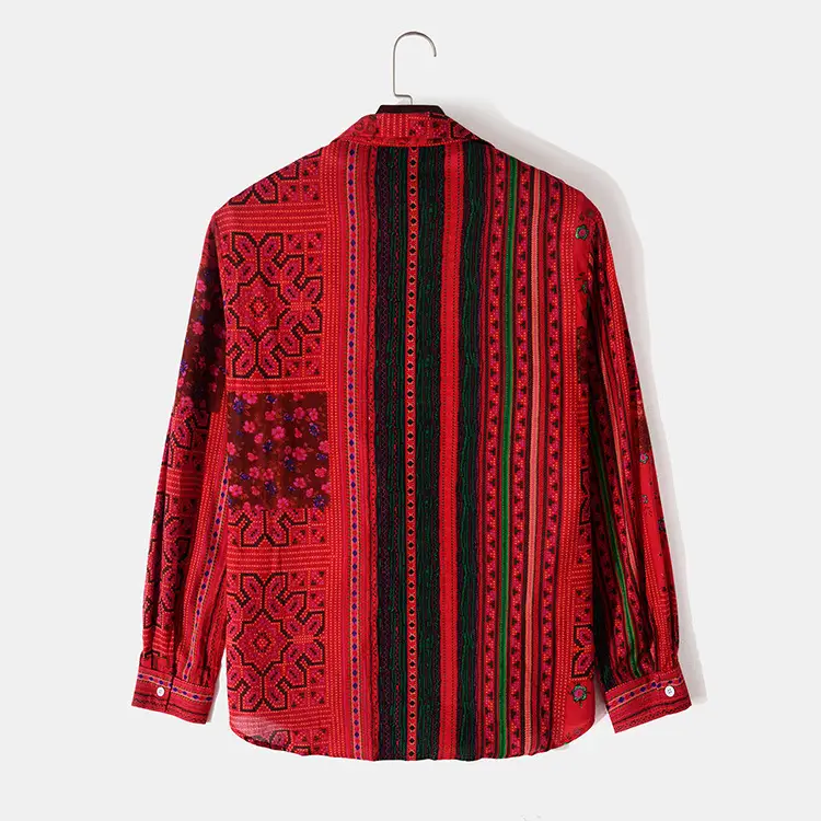 Fashion Lapel Long Sleeve Printed Men's Shirt