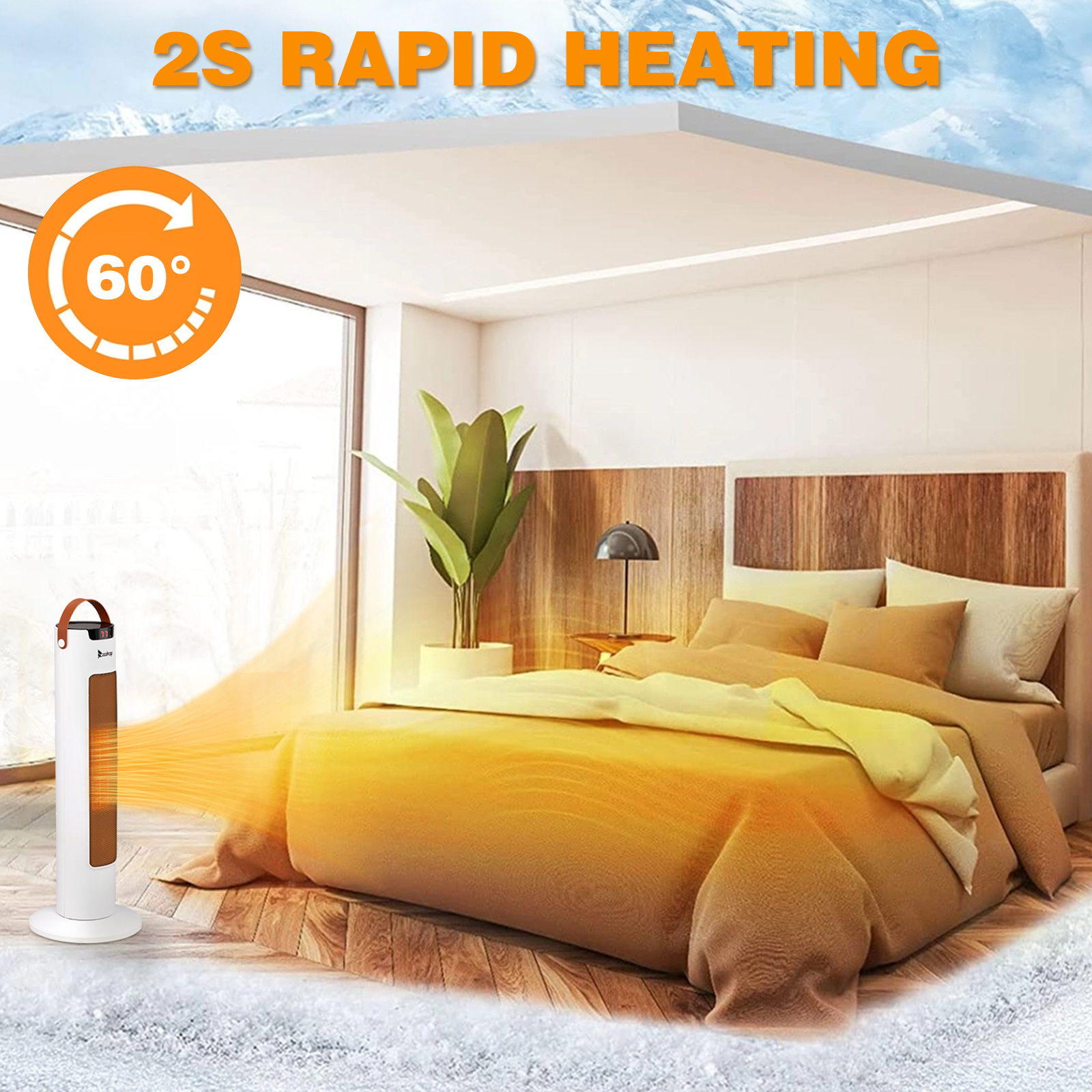 24Inch Tower Space Heater, 1500W Smart Electric Heater With Thermostat, WiFi APP & Remote Control, 60 Degrees Oscillation, 9H Timer, For Indoor Bedroom Office Home, White