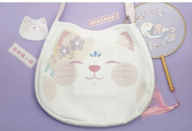 Japanese Cute Cat Head Big Bag Messenger Female Bag Pink - Shop at LoveMi