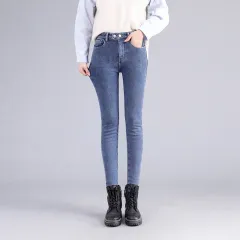All-matching Straight Ankle-length Double Buckle Stretch Leggings - Retro Blue Regular - View 1