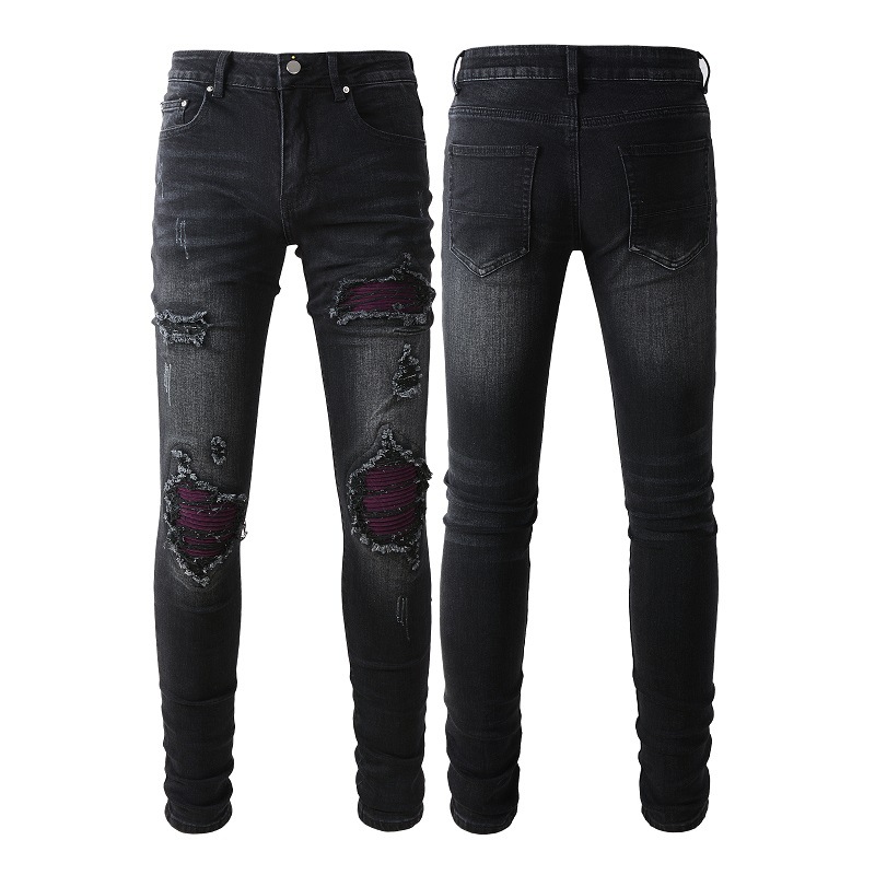 Patch Ripped Stretch Slim Jeans