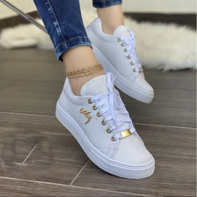 Lace Up Round Toe Sneakers Breathable Sports Low Top White - Shop at LoveMi