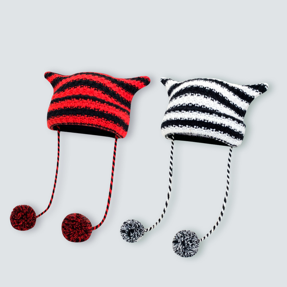 Striped Knitted Wool Hat Japanese Style
