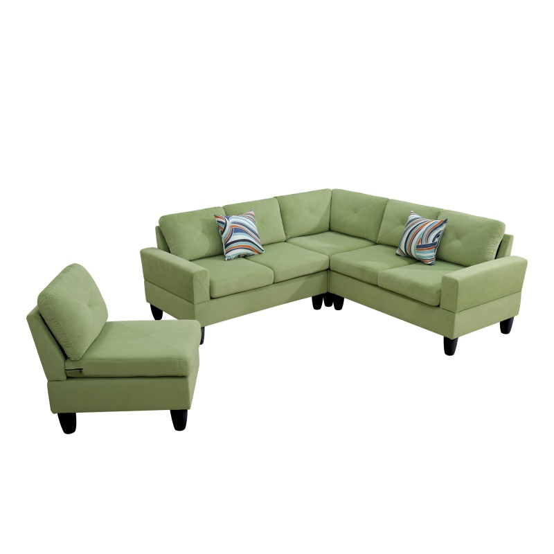 Pickup Only--Apple-Green Massa Flannel 4-Piece Couch Living Room Sofa Set