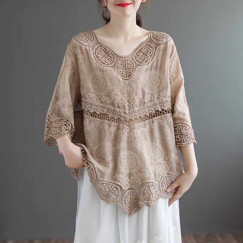 Title 6, Summer Cotton New Artistic Retro Hollow-out Thr...