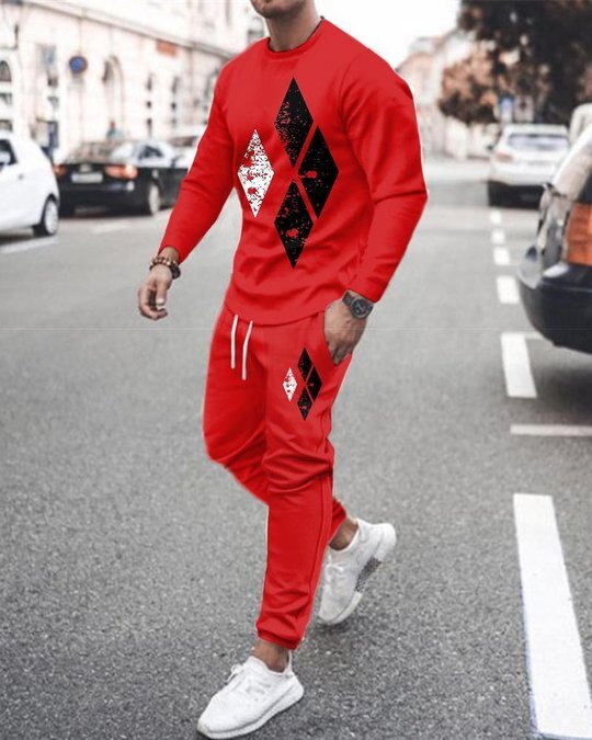 3d Digital Printing Crew Neck Sweater Sports Trousers Suit