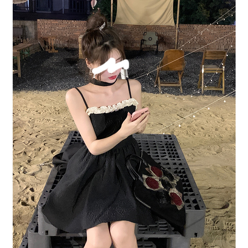 Women's Waist And Slim Mid-length Bow Black Skirt