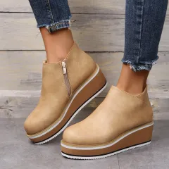 Ankle Boots Women Chunky Block Heel Shoes - Gold - View 1