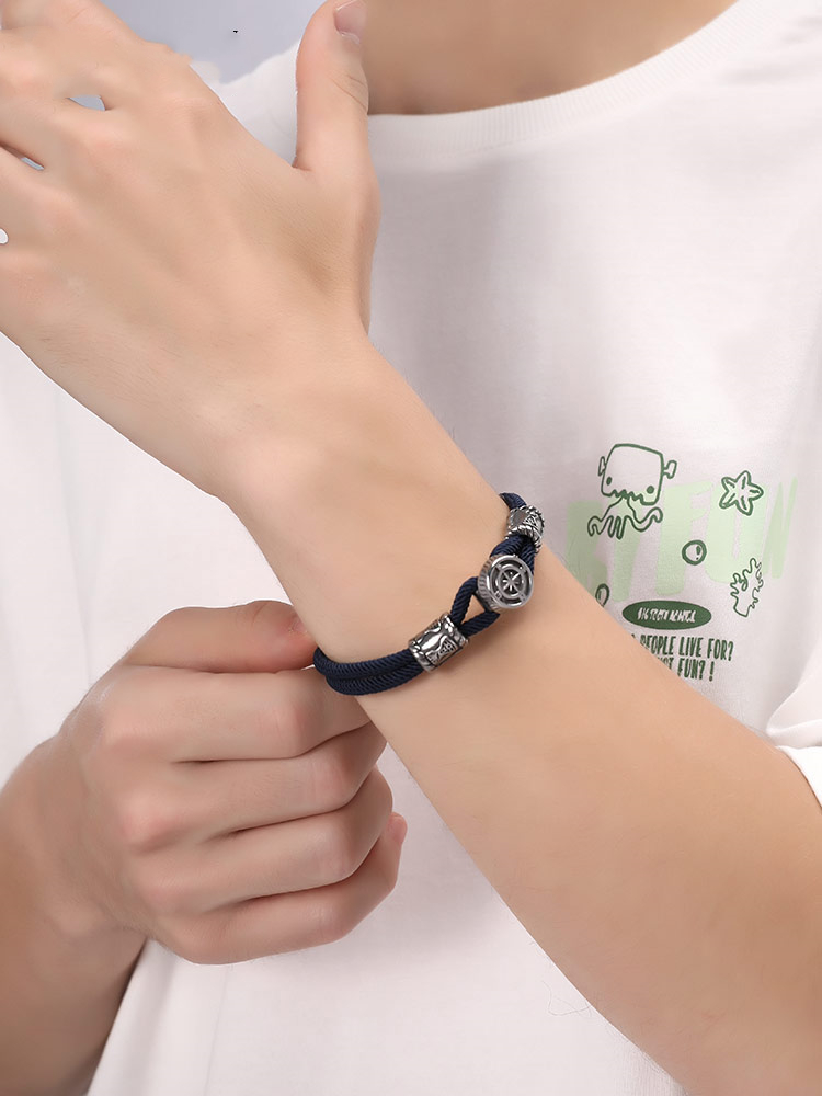 Compass Transfer Wheel Titanium Steel Double Braided Rope Bracelet