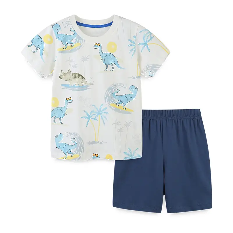 Boys Dinosaur Print T-Shirt and Shorts Summer Outfit Set